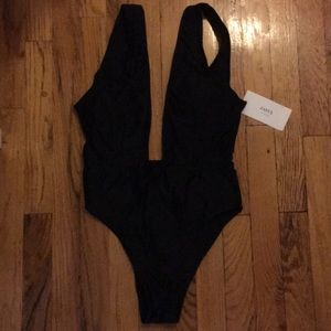 High Cut Plunge Neck Swimsuit